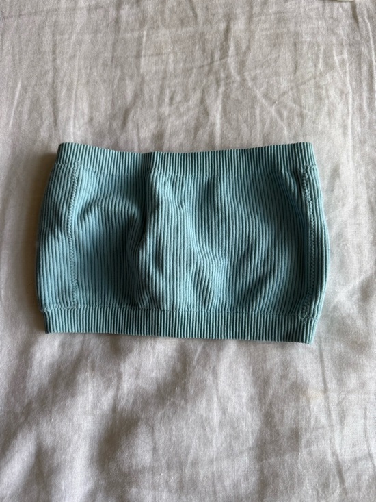American Eagle Outfitters Light Teal Ribbed Strapless Crop Top - Picture 3 of 3